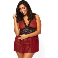 LEG AVENUE CONJUNTO PICARDÍAS BURDEOS BABYDOLL CON TANGA