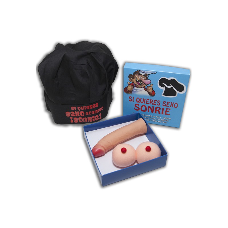 CAJA GORRO COCINERO NEGRO SI QUIERES SEXO SONRIE